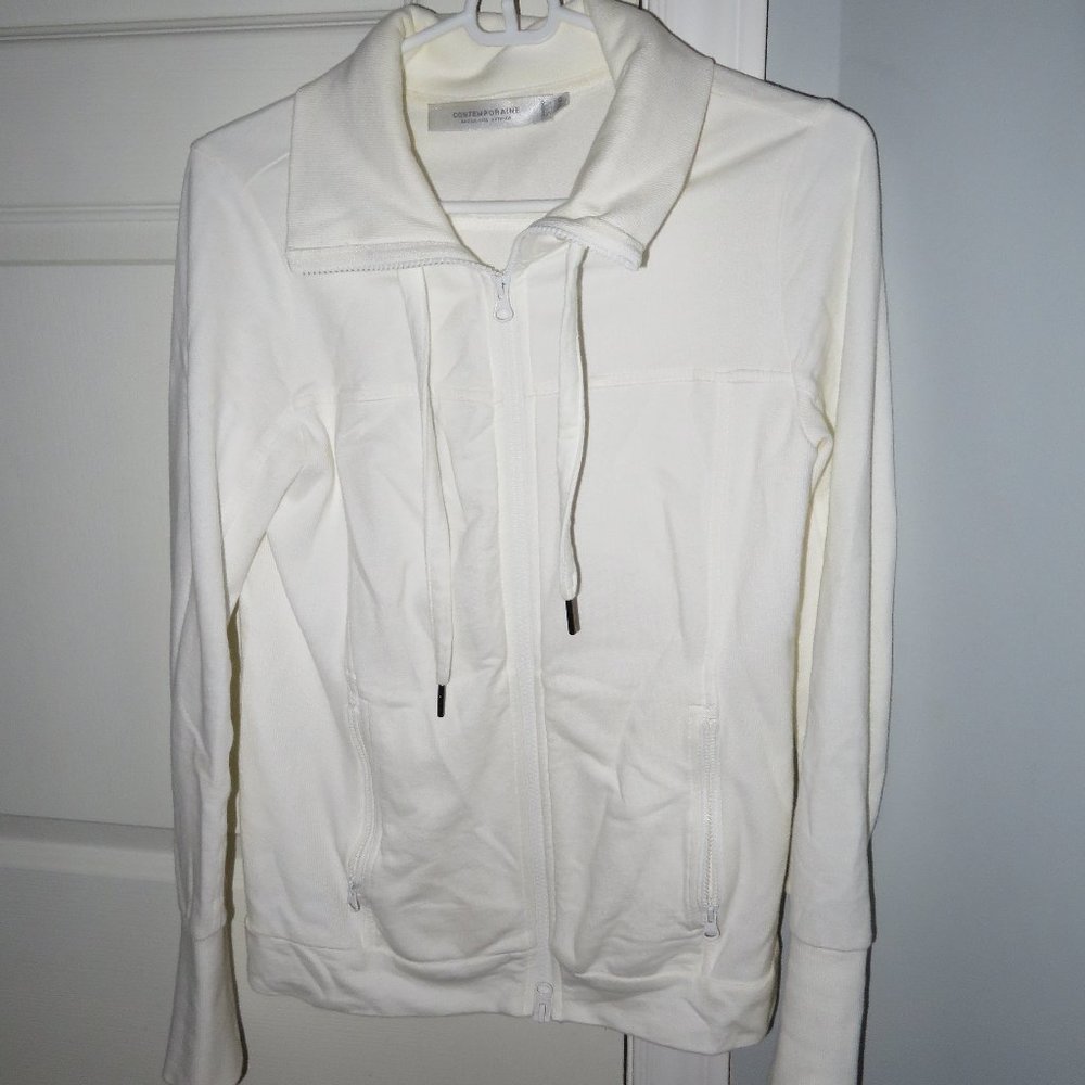 Simons white light zip-up sweater